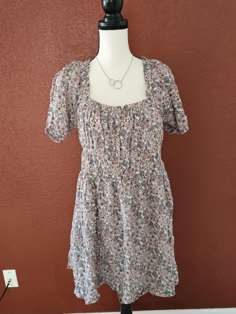 bp Floral Trim Top in Pink and Black